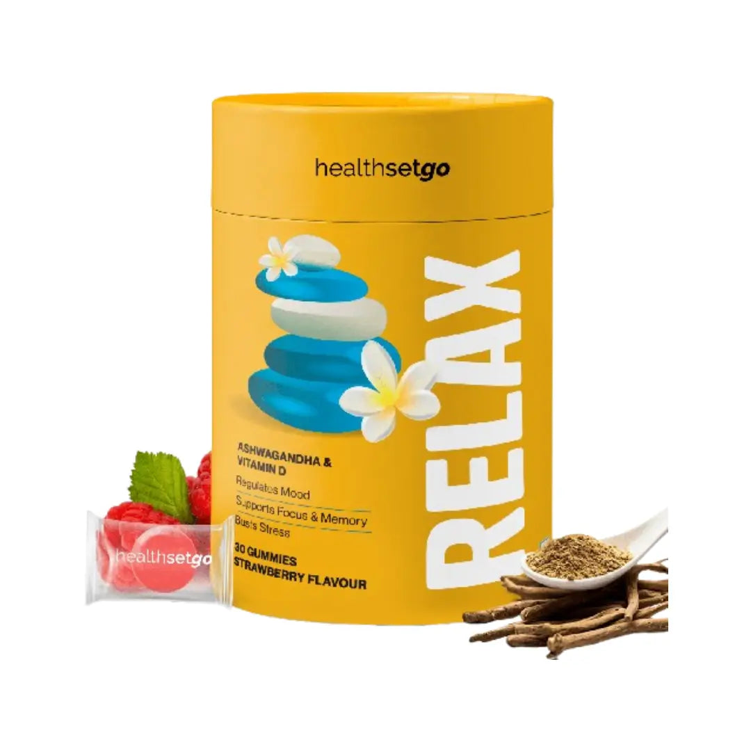 HealthSetGo Relax Gummies 30s with Ashwagandha and Vitamin D2 for stress relief and relaxation support