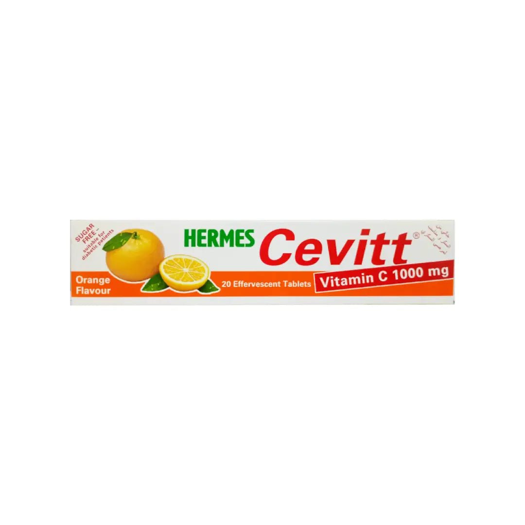 Hermes Cevitt 1000mg Orange Effervescent Tablets 20s Sugar-Free Vitamin C Supplement for daily immune support and energy