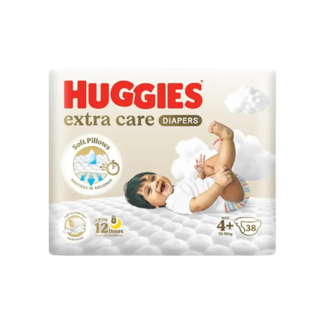 Huggies Extra Care Baby Diapers Size 4+ (10–16kg) 38s – Soft & Absorbent Disposable Diapers