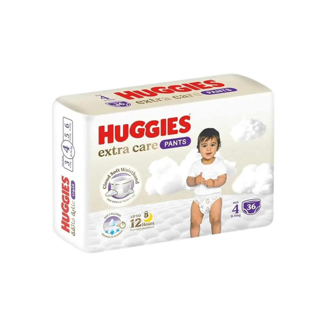 Huggies Extra Care Pants Size 4 (9–14kg) 36s – Soft Pull-Up Baby Pants with Flexible Fit & Leak Protection