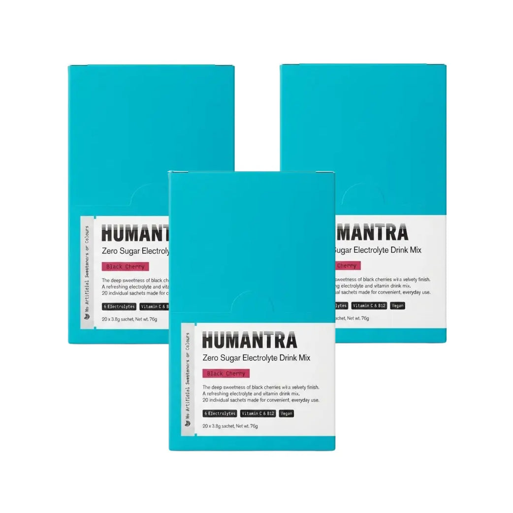Humantra Hydration Packets Sachets 20s Pack of 3 Black Cherry -  Electrolyte Hydration Drink Mix