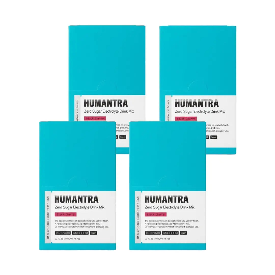 Humantra Hydration Packets Sachets 20s Pack of 4 Black Cherry -  Electrolyte Hydration Drink Mix