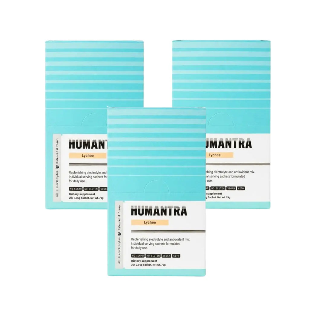 Humantra Hydration Packets Sachets 20s Pack of 3 Lychee Flavor -  Electrolyte Hydration Drink Mix