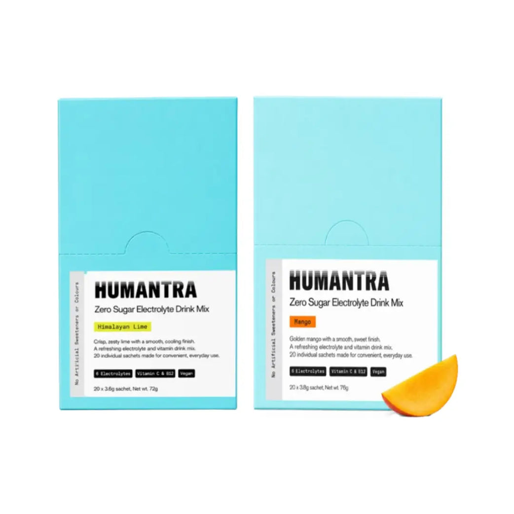 Humantra Hydration Packets Sachets 20s Pack of 2 – Himalayan Lime & Mango Electrolyte Hydration Drink Mix