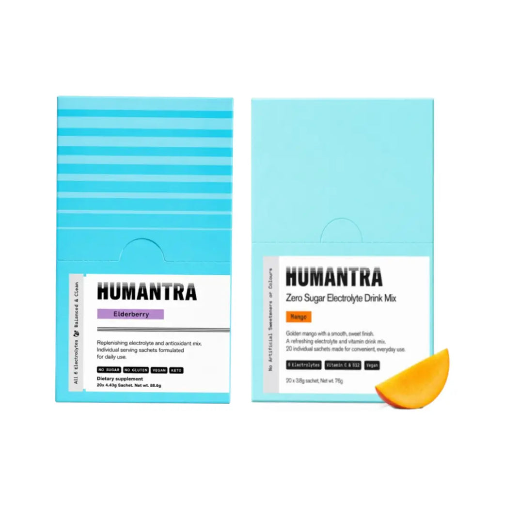 Humantra Hydration Packets Sachets 20s Pack of 2 – Mango & Elderberry Electrolyte Hydration Drink Mix