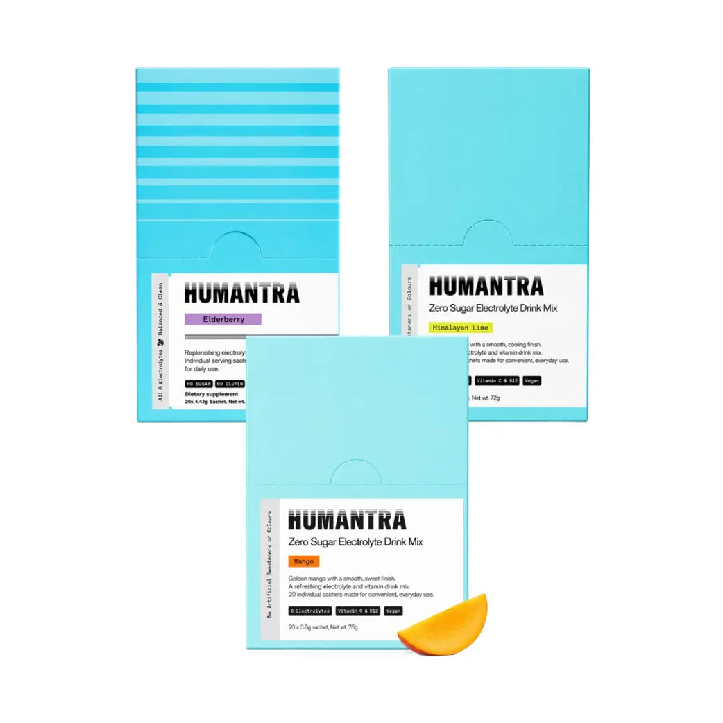 Humantra Hydration Packets Sachets 20s Pack of 3 – Mango, Elderberry & Himalayan Lime