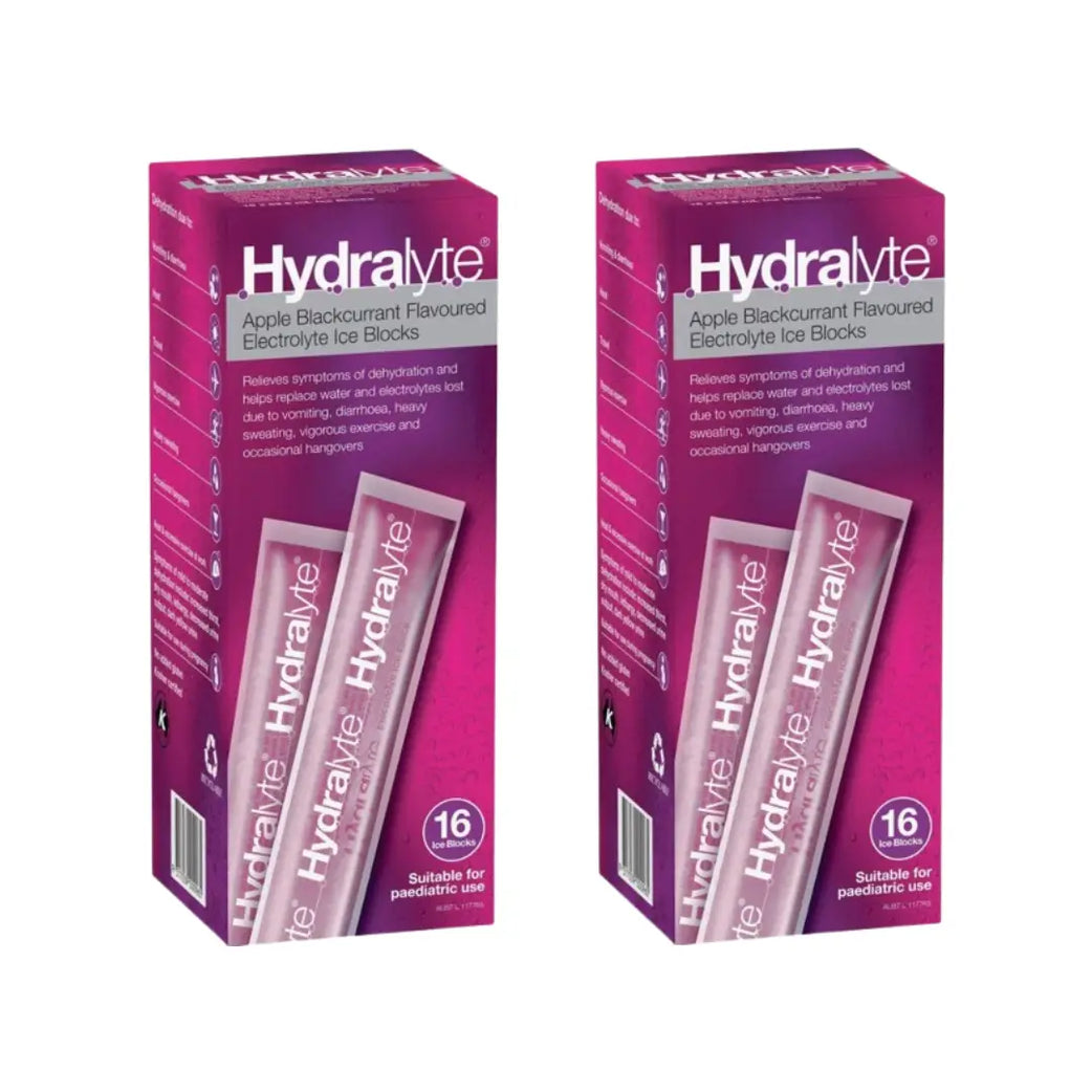 Hydralyte Electrolyte Ice Blocks Apple Blackcurrant 16s – 2 Packs | Oral Rehydration Frozen Electrolyte Ice Pops