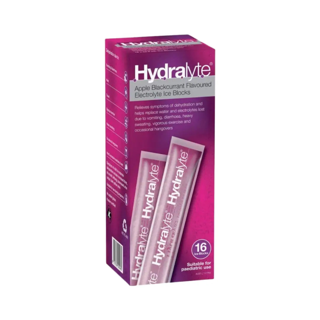 Hydralyte Electrolyte Ice Block Apple Blackcurrant 62.5ml 16s – Hydration Freezer Pops for Dehydration & Electrolyte Support