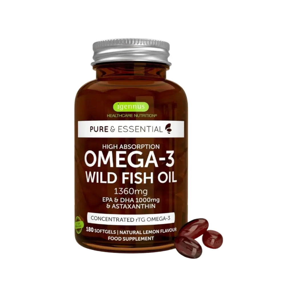 Igennus Omega 3 Wild Fish Oil 1360mg Softgels 180s – High Strength EPA & DHA Supplement with Antioxidants