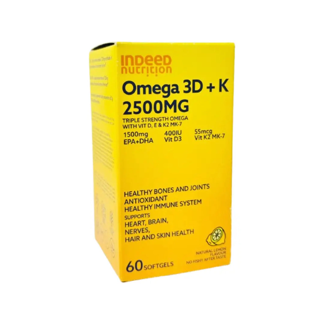 Indeed Nutrition Omega 3D+K 2500mg Softgels 60s – High Strength Omega-3 with Vitamins D3 & K2 Daily Supplement