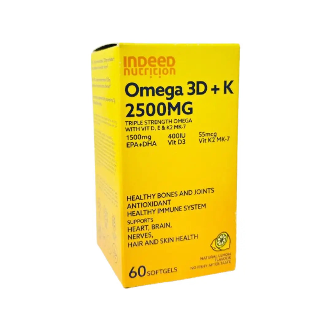 Indeed Nutrition Omega 3D+K 2500mg Softgels 60s – High Strength Omega-3 with Vitamins D3 & K2 Daily Supplement
