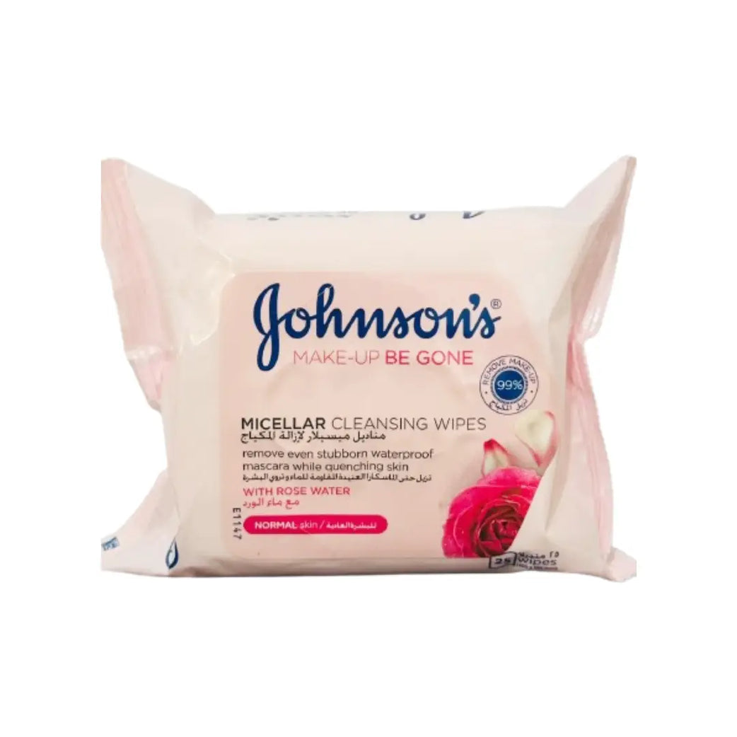 Johnson's Micellar Cleansing Wipes with Rose Water 25s Makeup Remover and Facial Cleansing Wipes