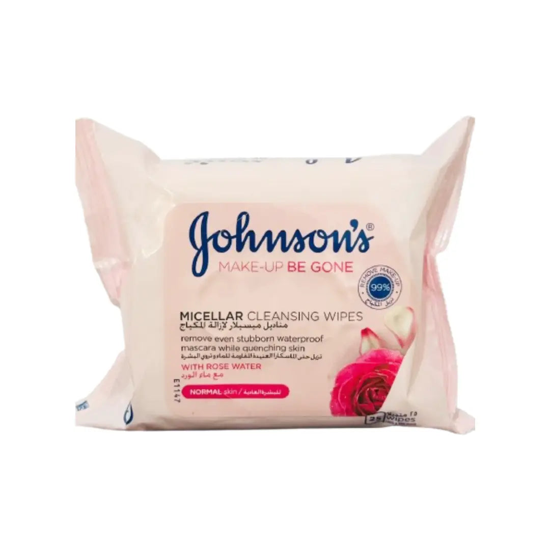 Johnson's Micellar Cleansing Wipes with Rose Water 25s Makeup Remover and Facial Cleansing Wipes