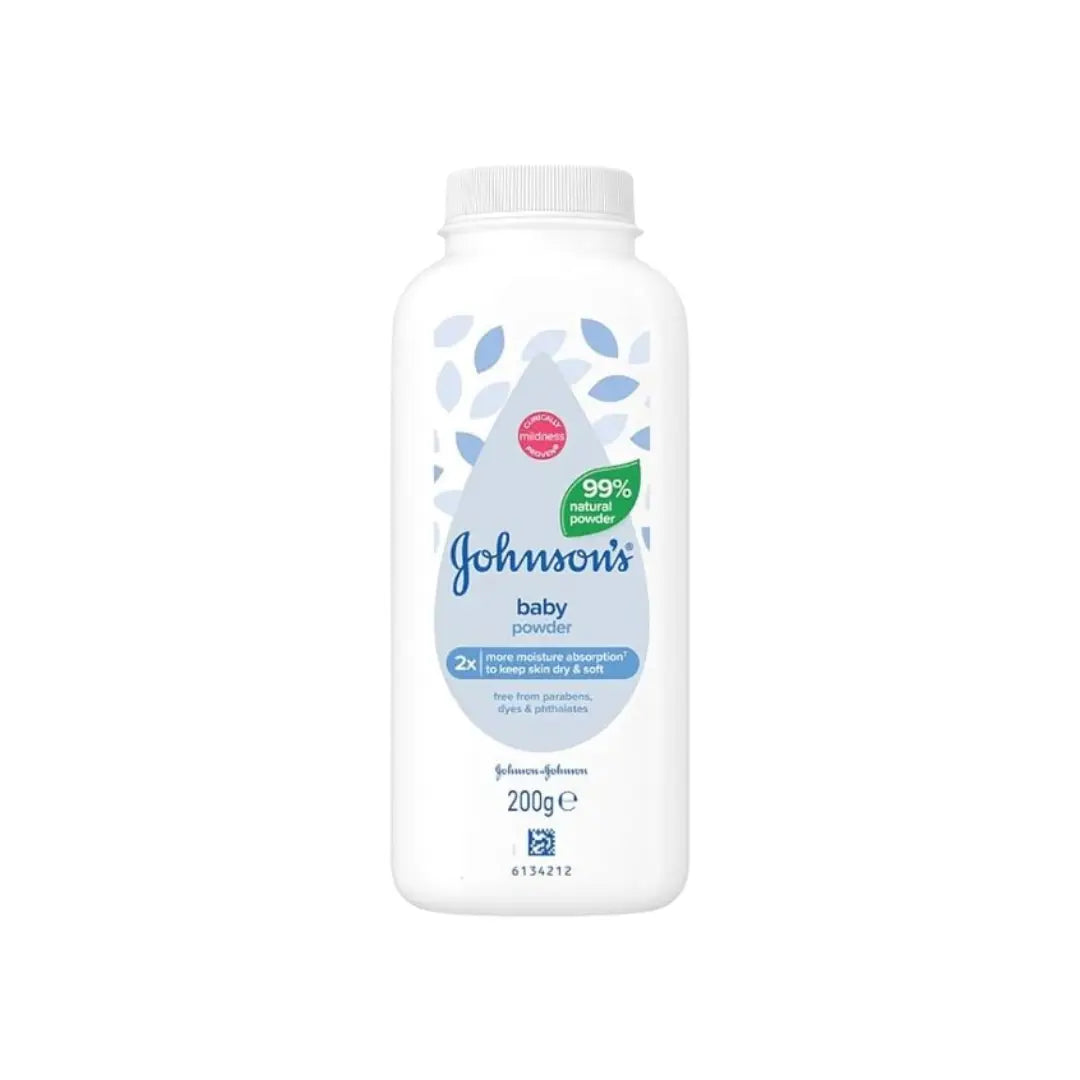 Johnson's Natural Baby Powder 200g corn starch-based baby powder for soft, dry, and comfortable skin.