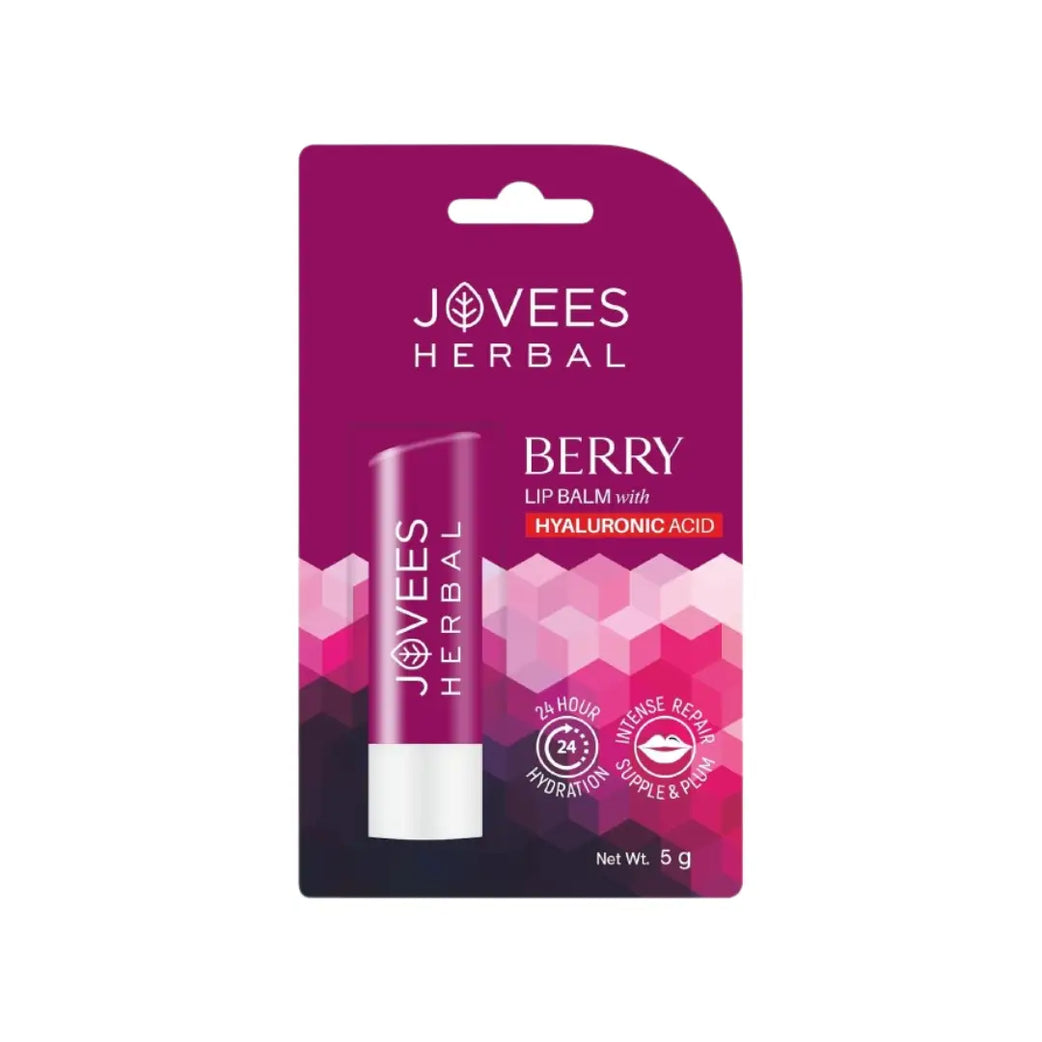 Jovees Herbal Berry Lip Balm with Hyaluronic Acid 5g | Hydrating Lip Care Balm | Soft & Smooth Lips Treatment
