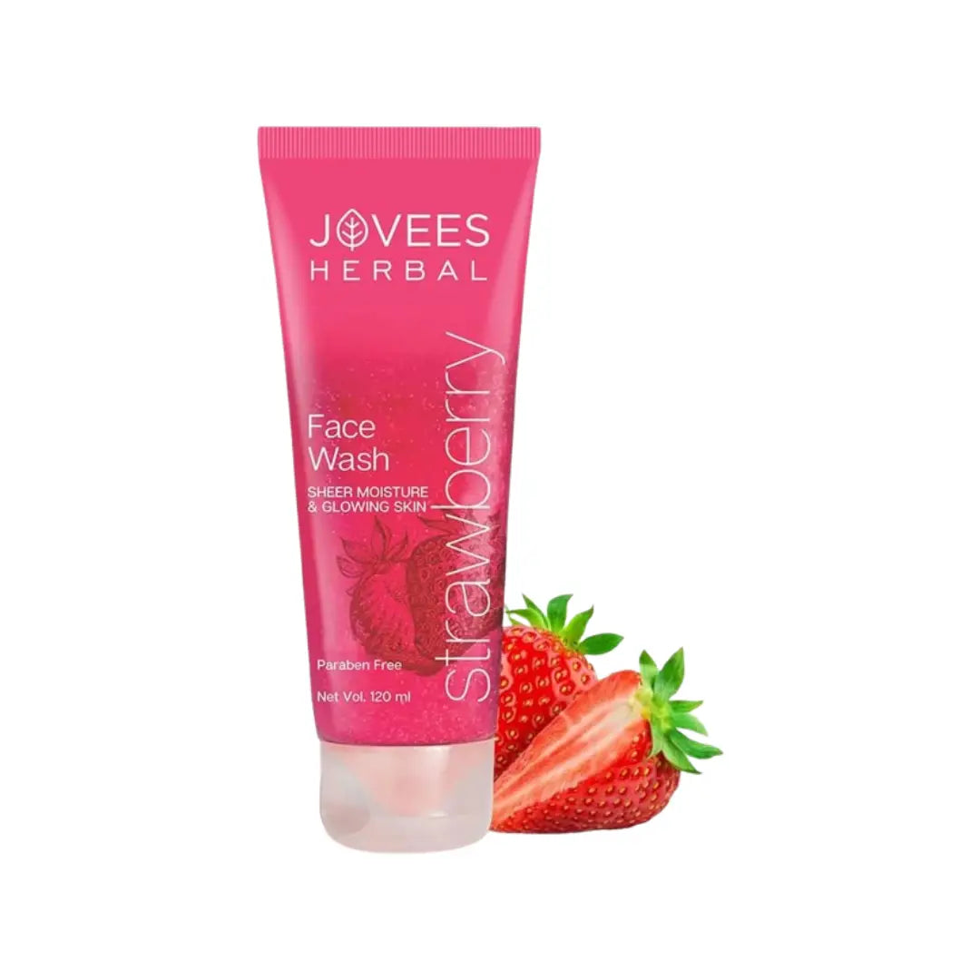 Jovees Herbal Strawberry Face Wash 120ml | Paraben-Free Cleanser for Normal to Dry Skin | Gentle Exfoliating Face Cleanser