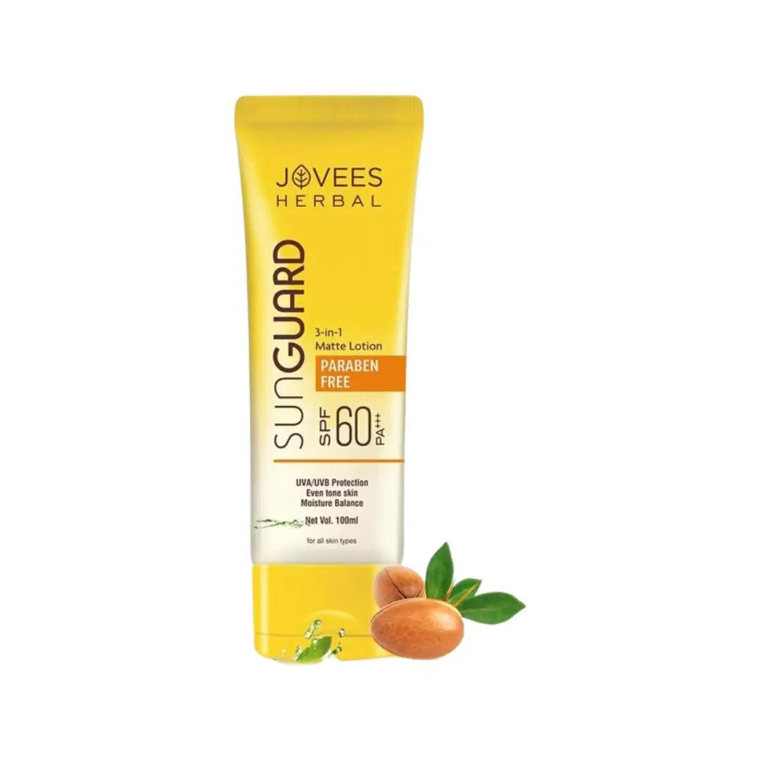 Jovees Herbal Sun Guard SPF 60 3-in-1 Matte Lotion 100ml | Water-Resistant Sunscreen for UVA/UVB Protection | Oil Control Sunblock for Face & Body