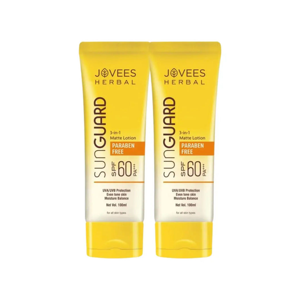 Jovees Herbal Sun Guard SPF 60 3-in-1 Matte Lotion 100ml | Water-Resistant Sunscreen for UVA/UVB Protection | Oil Control Sunblock for Face & Body