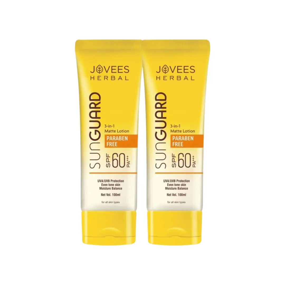 Jovees Herbal Sun Guard SPF 60 3-in-1 Matte Lotion 100ml | Water-Resistant Sunscreen for UVA/UVB Protection | Oil Control Sunblock for Face & Body