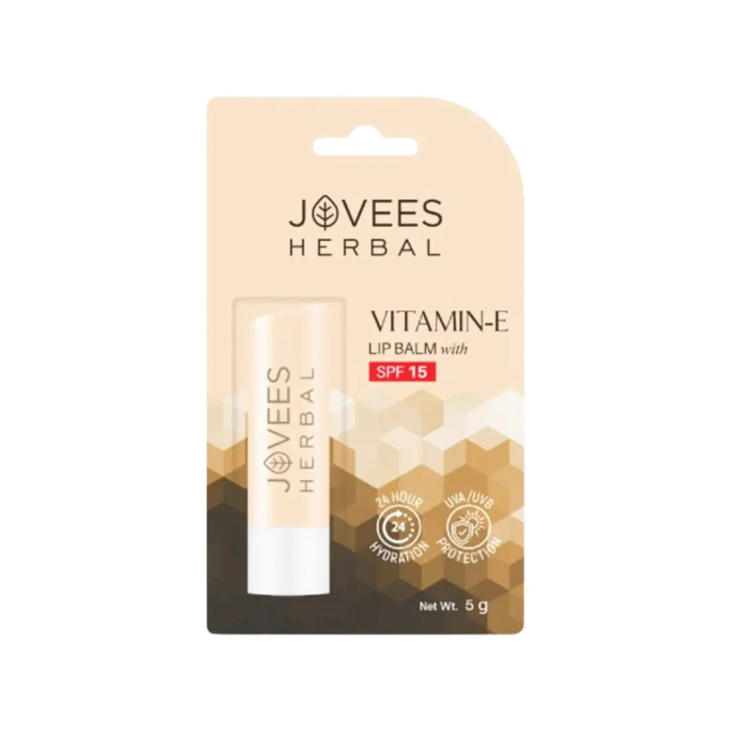 Jovees Herbal Vitamin E Lip Balm SPF 15 5g | Moisturizing Lip Care Balm | Sun Protection & Hydration for Soft Lips