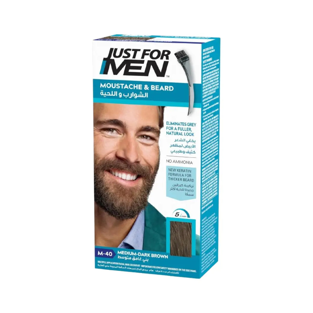 Just For Men Moustache & Beard Color M-40 Medium Dark Brown 14g – Easy Brush-In Beard Dye