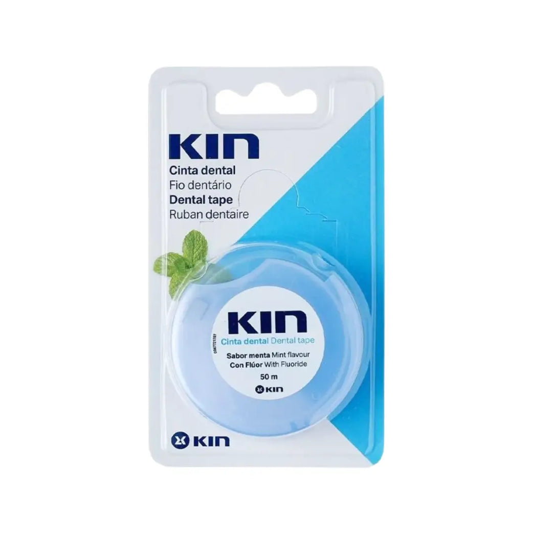 KIN Mint Flavour Dental Tape with Fluoride 50m 16125 | Interdental Plaque Removal & Oral Care