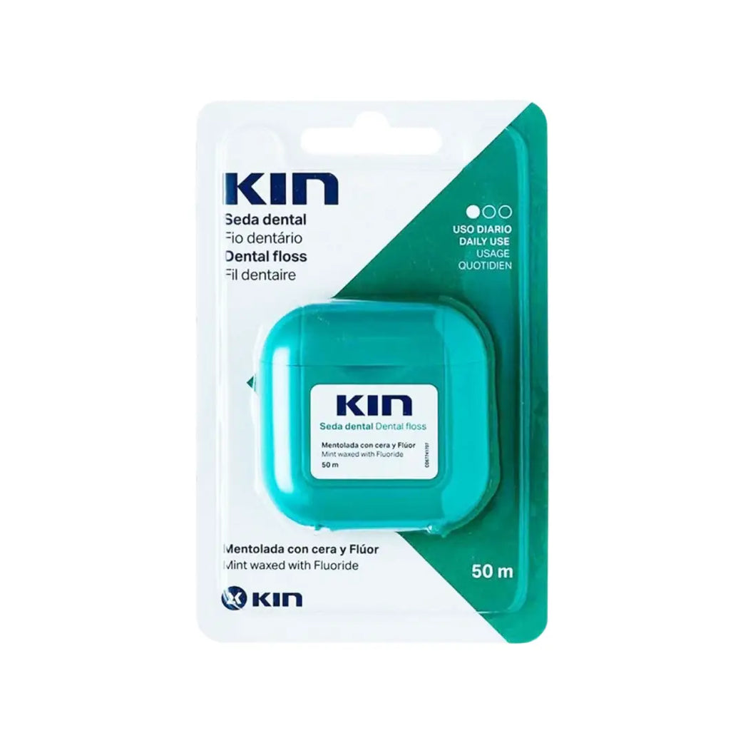 KIN Mint Waxed Dental Floss with Fluoride 50m | Interdental Oral Care & Plaque Removal