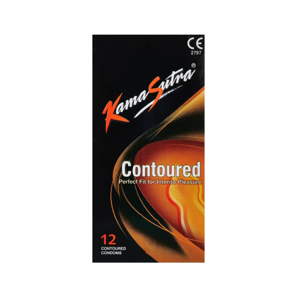 Kamasutra Contoured Condoms 12 Pack – Shaped Natural Latex Condoms for Comfortable Fit & Enhanced Sensation