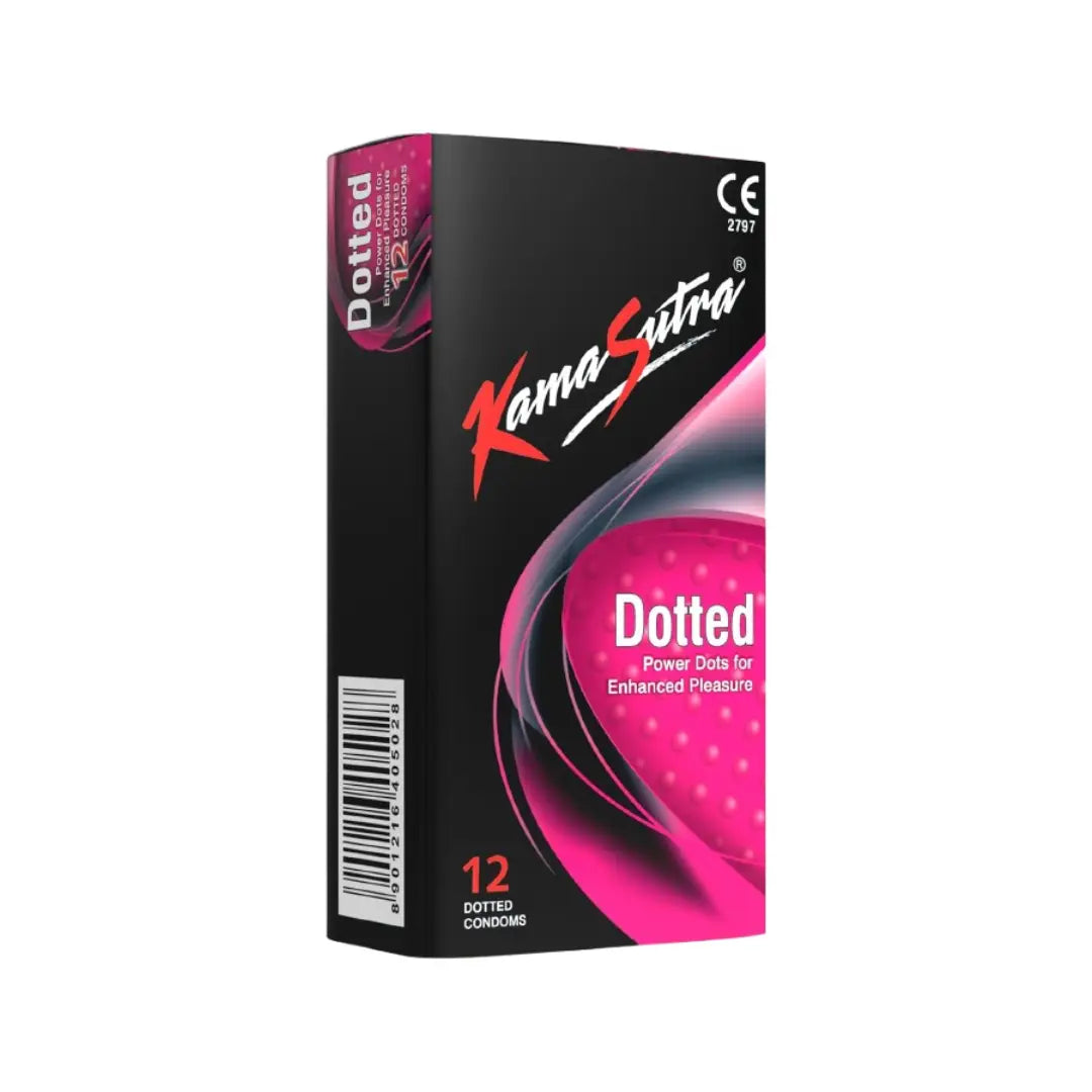 Kamasutra Dotted Condoms 12 Pack – Textured Natural Latex Condoms for Enhanced Sensation & Reliable Protection