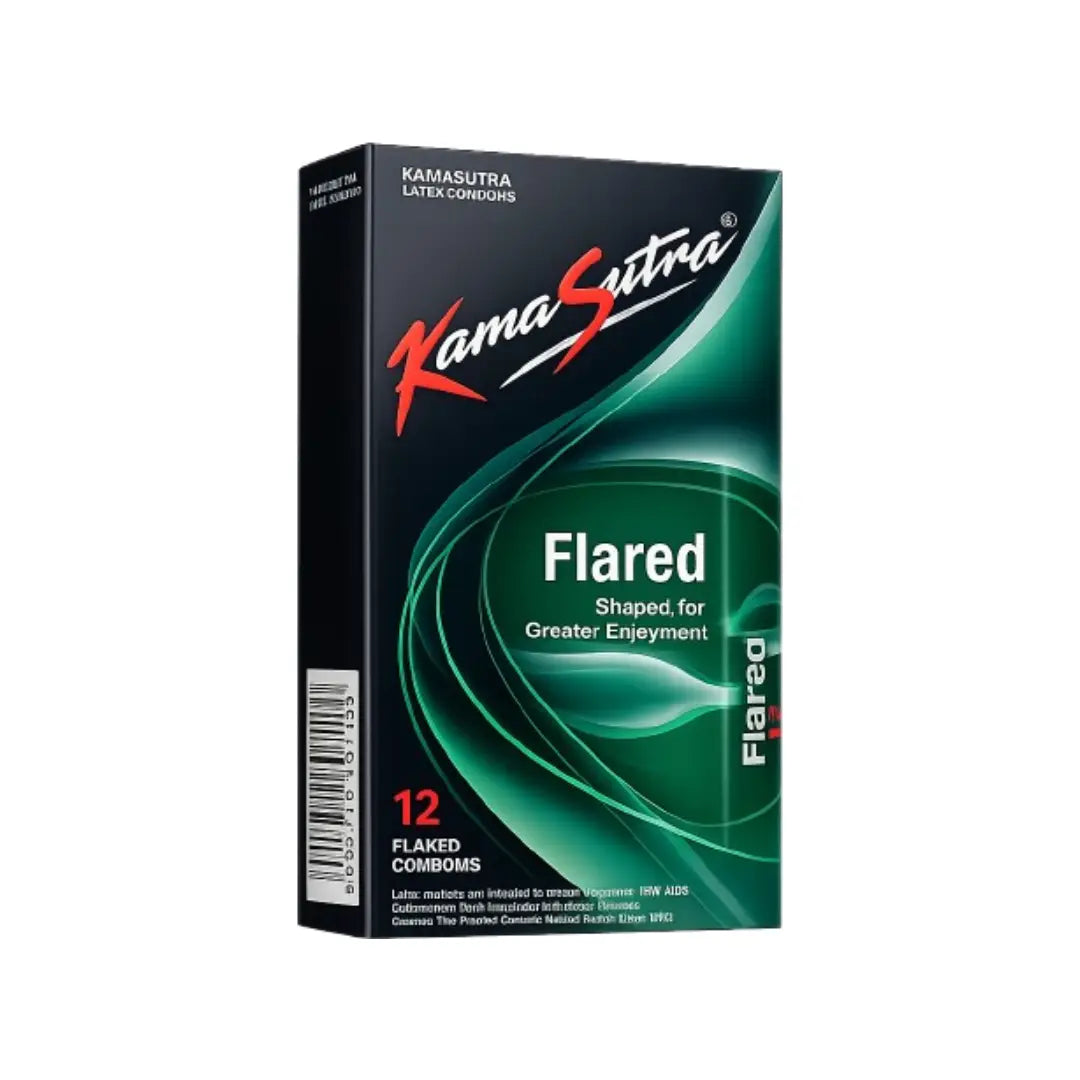 Kamasutra Flared Condoms 12 Pack – Flared Tip Natural Latex Condoms for Enhanced Comfort & Reliable Protection