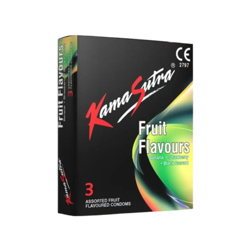 Kamasutra Fruit Flavour Condoms 3 Pack – Assorted Flavoured Natural Latex Condoms for Comfort & Reliable Protection