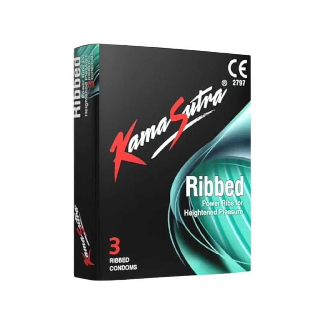 Kamasutra Ribbed Condoms 3 Pack – Ribbed Natural Latex Condoms for Enhanced Sensation & Reliable Protection