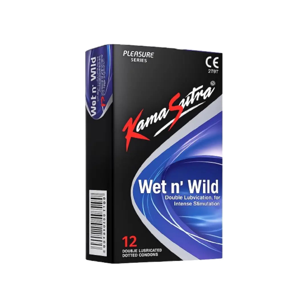 Kamasutra Wet N Wild Condoms 12 Pack – Extra Lubricated Natural Latex Condoms for Enhanced Comfort & Reliable Protection