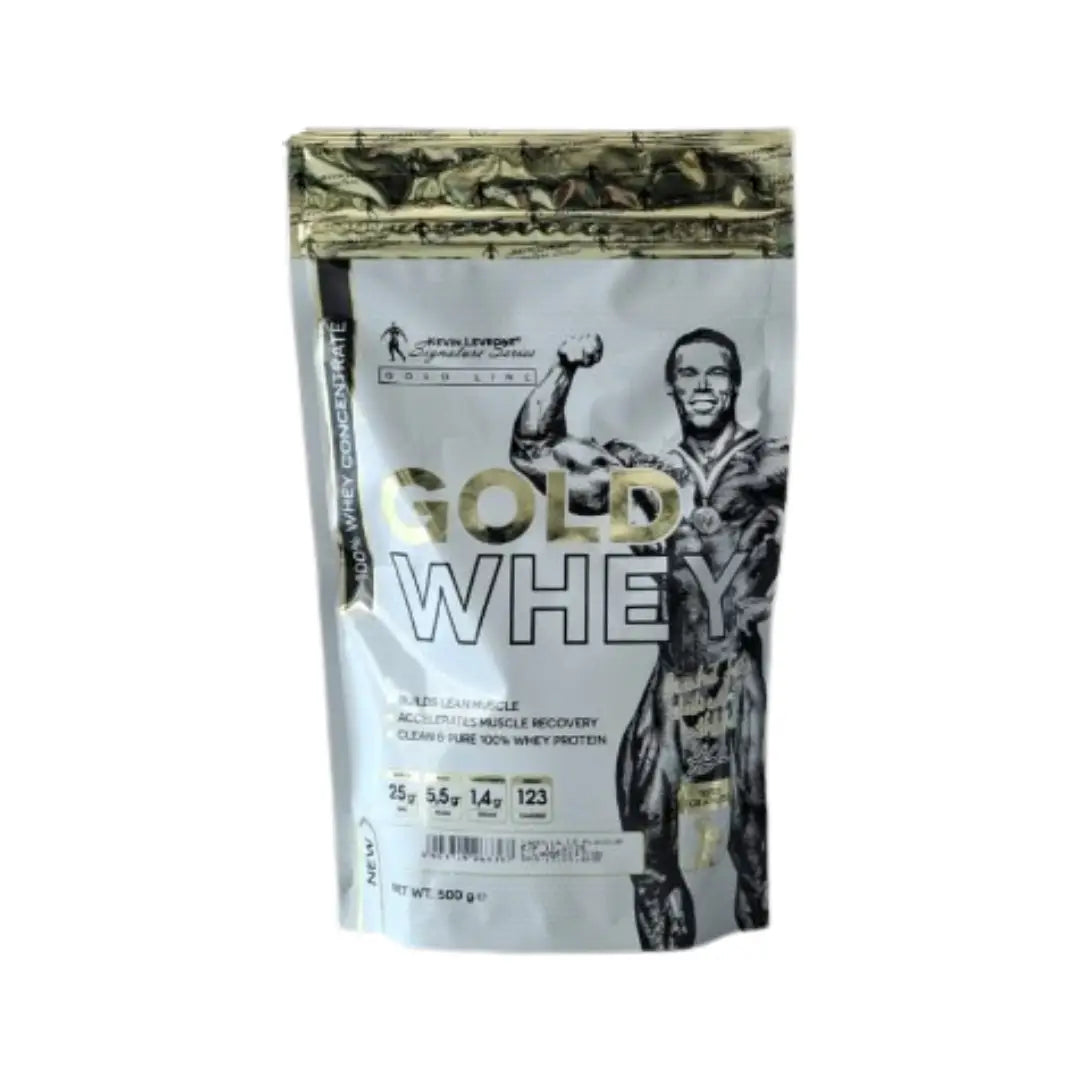 Kevin Levrone Gold Whey 500 g – rich Vanilla flavor high-protein supplement jar.