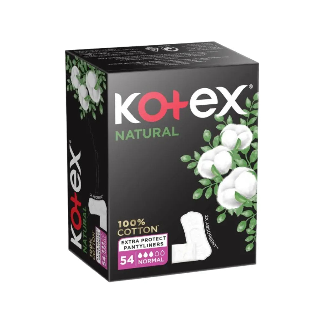 Kotex Natural Cotton Normal Pantyliners 54s – Soft Breathable Daily Liners for Everyday Freshness