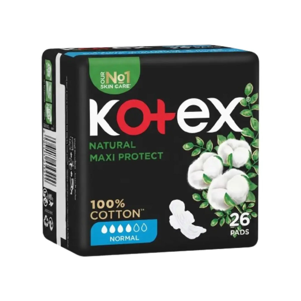 Kotex Natural Maxi Protect Normal Pads 26s – Soft Cotton-Feel Sanitary Pads for Everyday Menstrual Protection