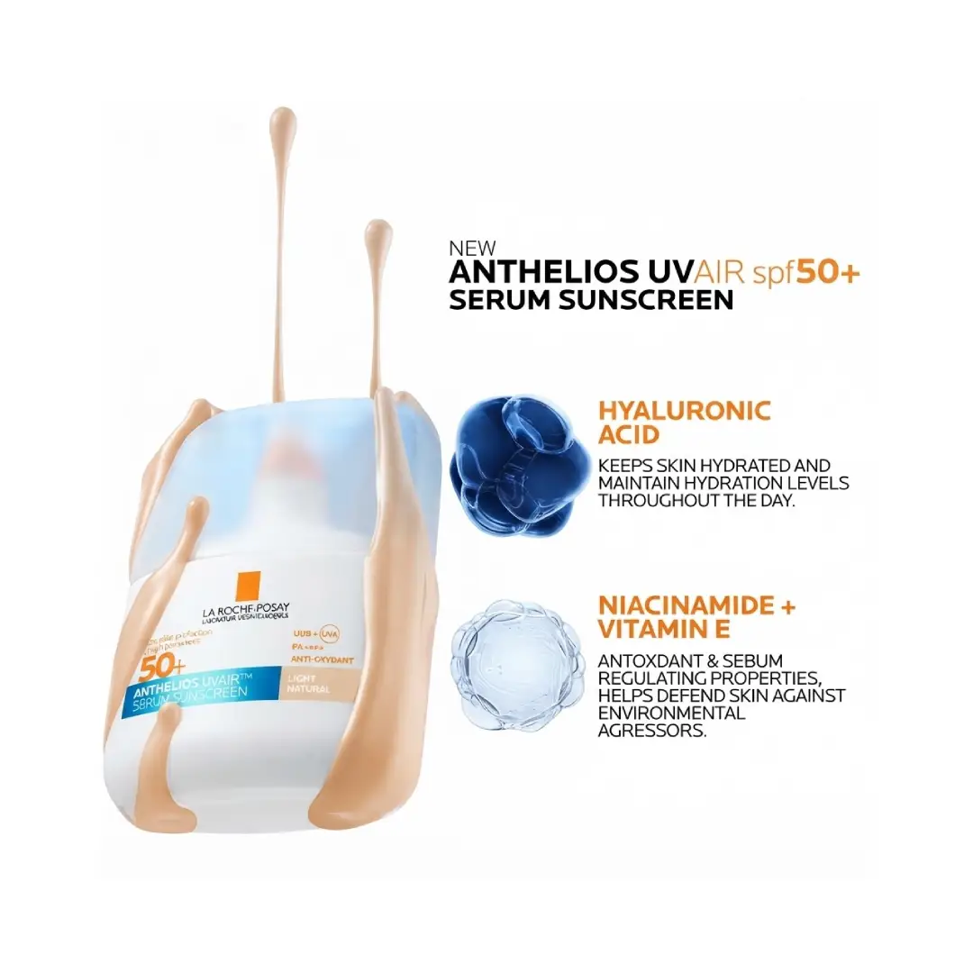 La Roche-Posay Anthelios UVAIR Serum Sunscreen SPF50+ Light 50ml – Tinted Face Sunscreen
