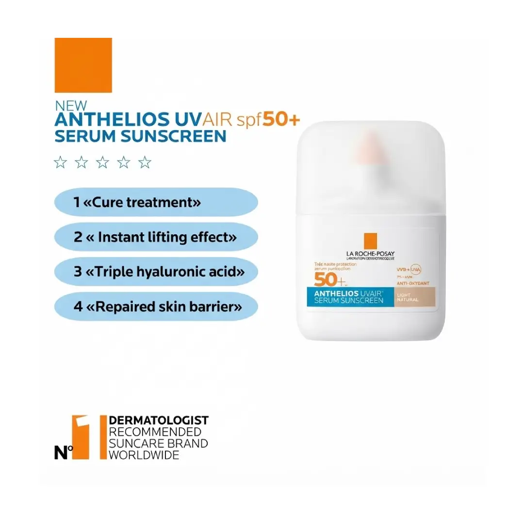 La Roche-Posay Anthelios UVAIR Serum Sunscreen SPF50+ Light 50ml – Tinted Face Sunscreen