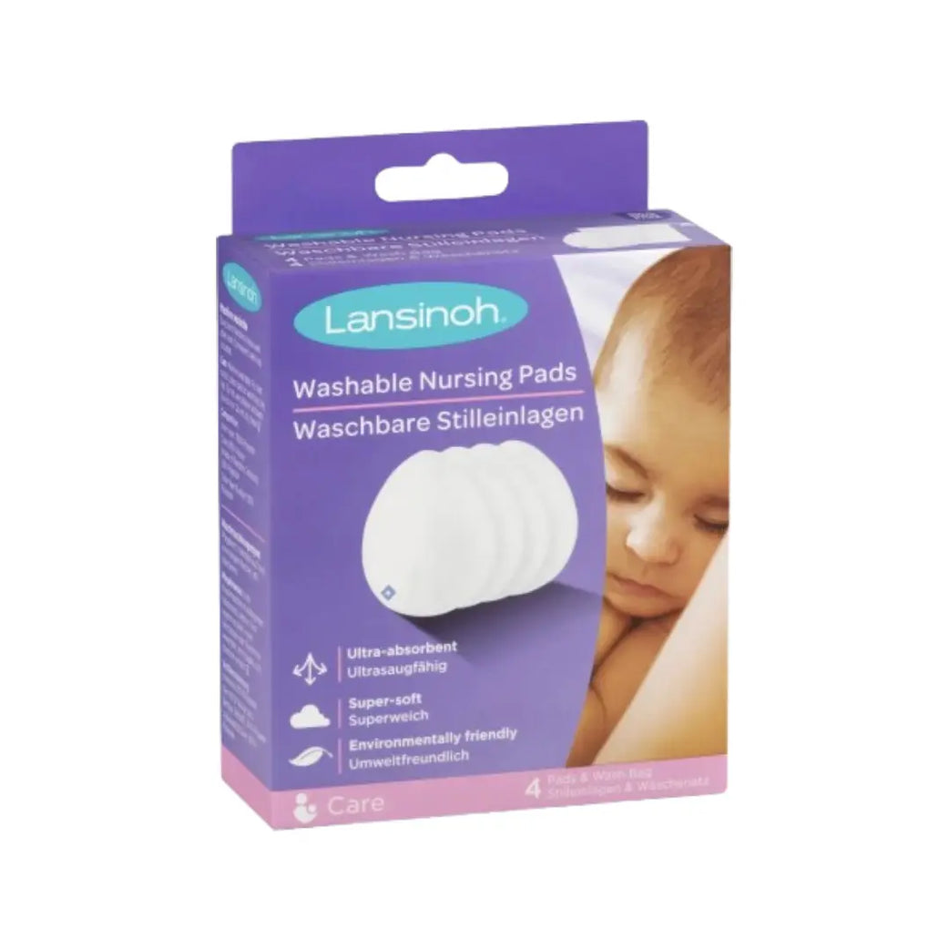 Lansinoh Washable Nursing Pads 4 Pack – Reusable Breast Pads for Breastfeeding Leak Protection and Comfort