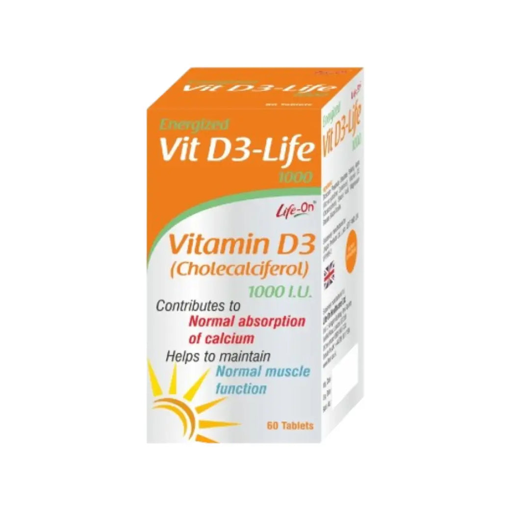 Life On Energized Vitamin D3 1000 IU Tablets 60s for bone health, immunity support, and overall wellness