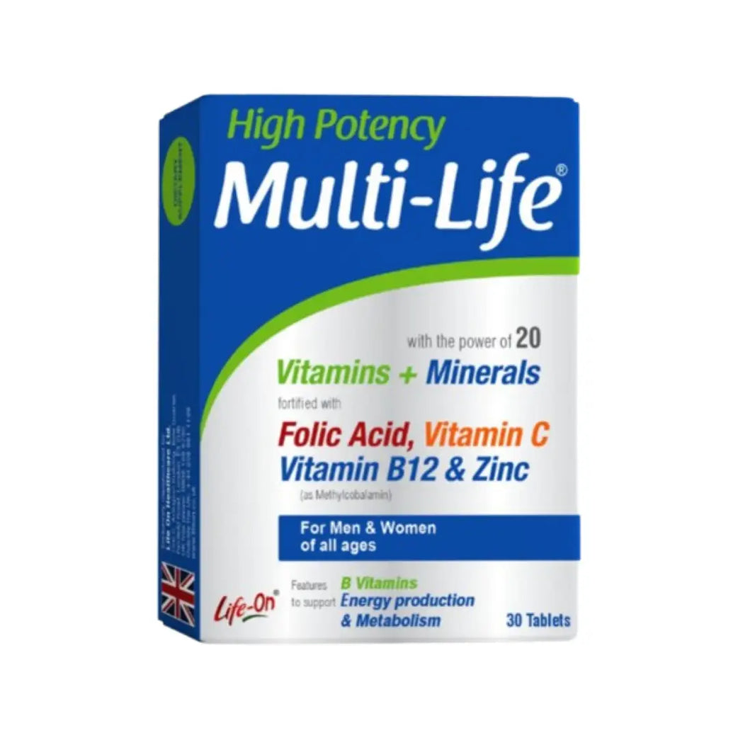 Life On High Potency Multi Life Tablets 30s bottle – daily multivitamin for energy and wellness.