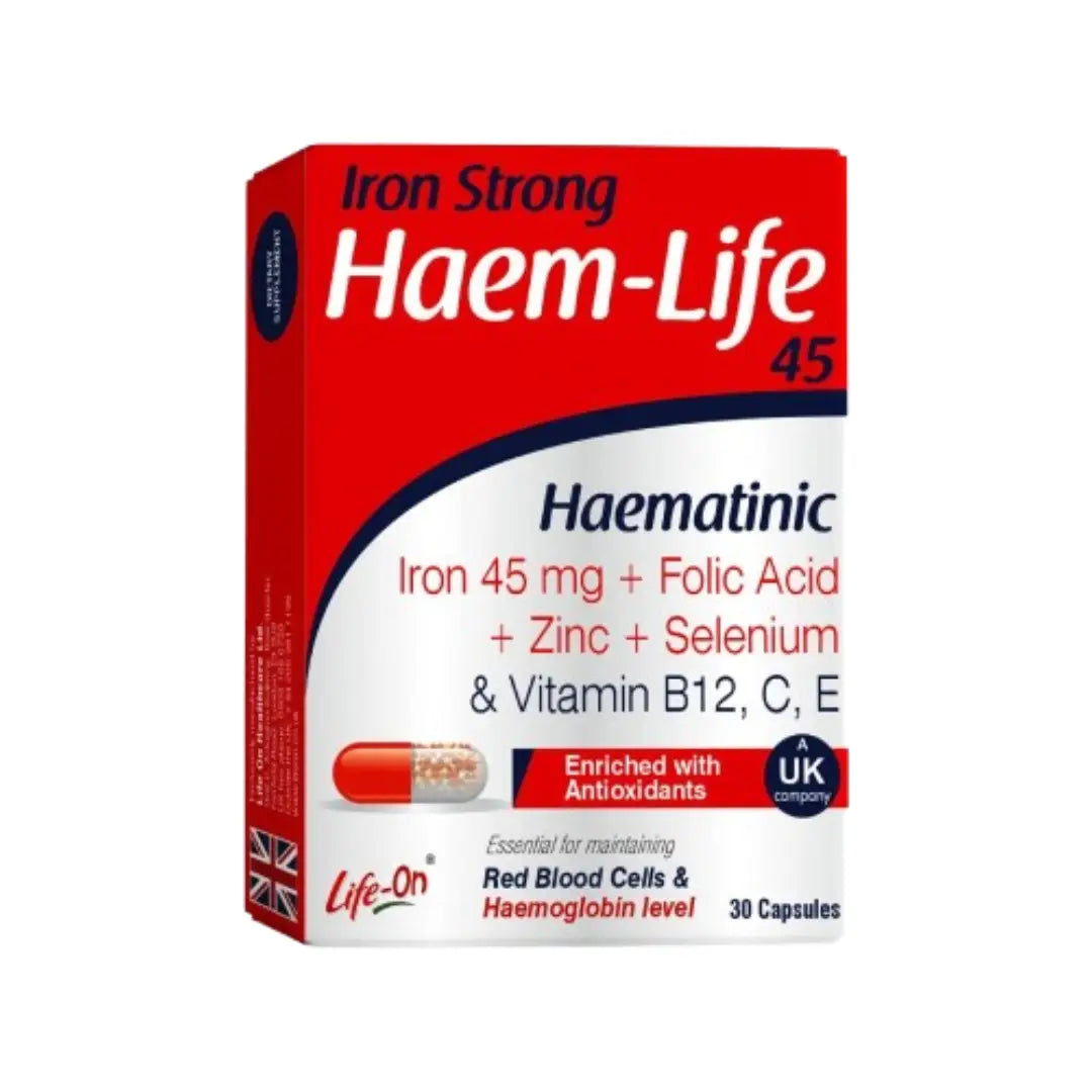 Life On Iron Strong Haem Life 45mg Capsules for iron supplementation, anemia support, and overall health