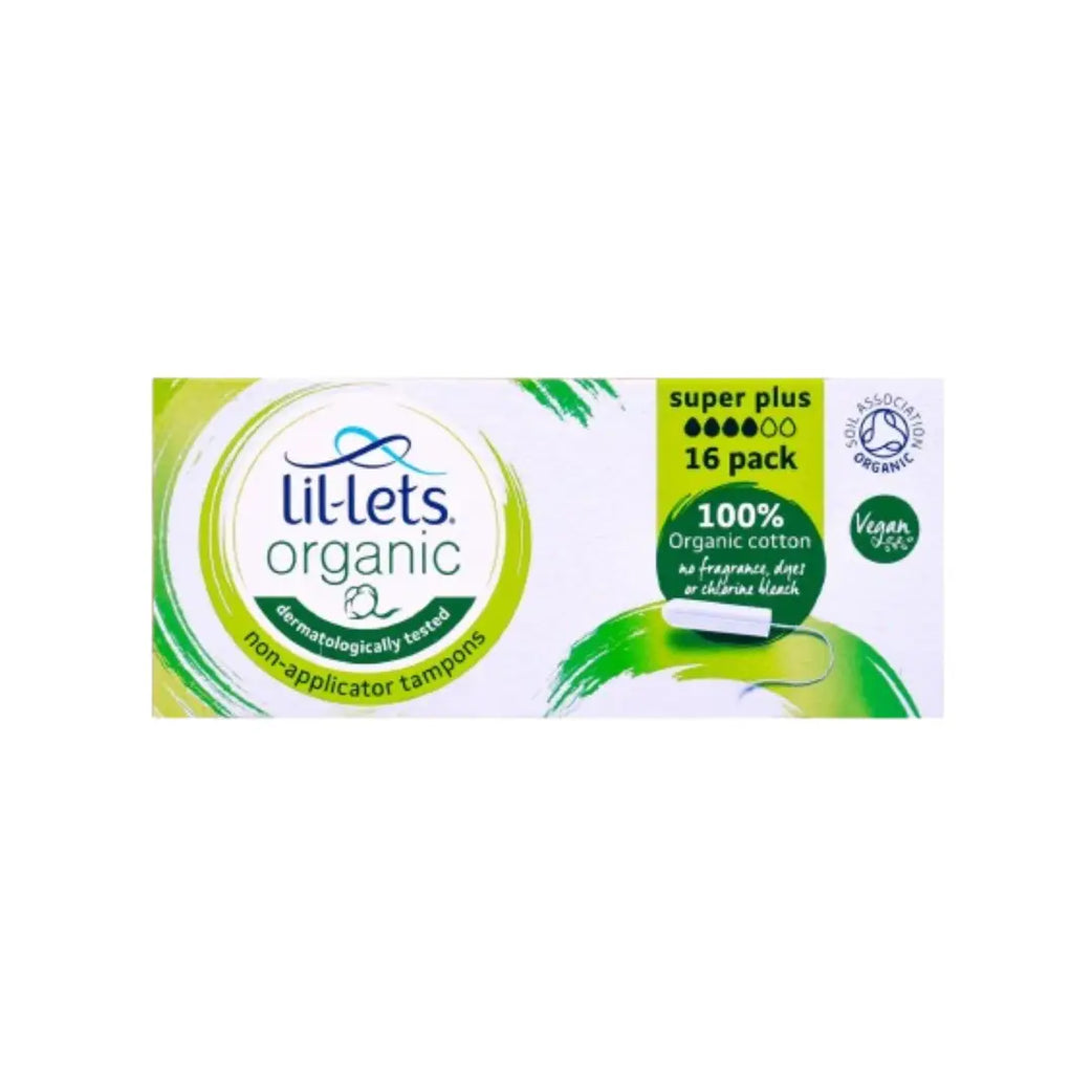 Lil-Lets Organic Super Plus Non-Applicator Tampons 16s | Organic Cotton Tampons for Heavy Flow
