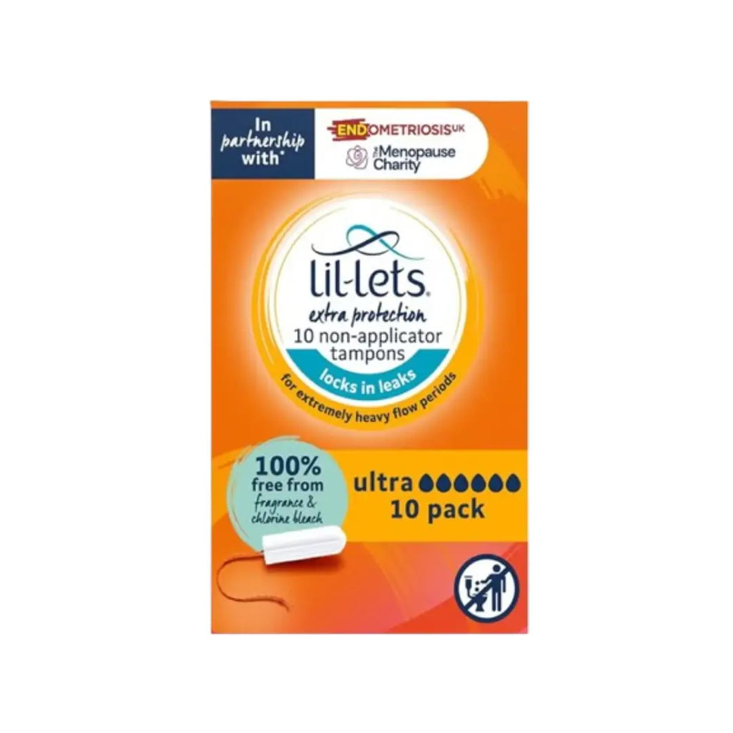 Lil-Lets Ultra Extra Protection Non-Applicator Tampons 10s | High Absorbency Tampons for Heavy Flow