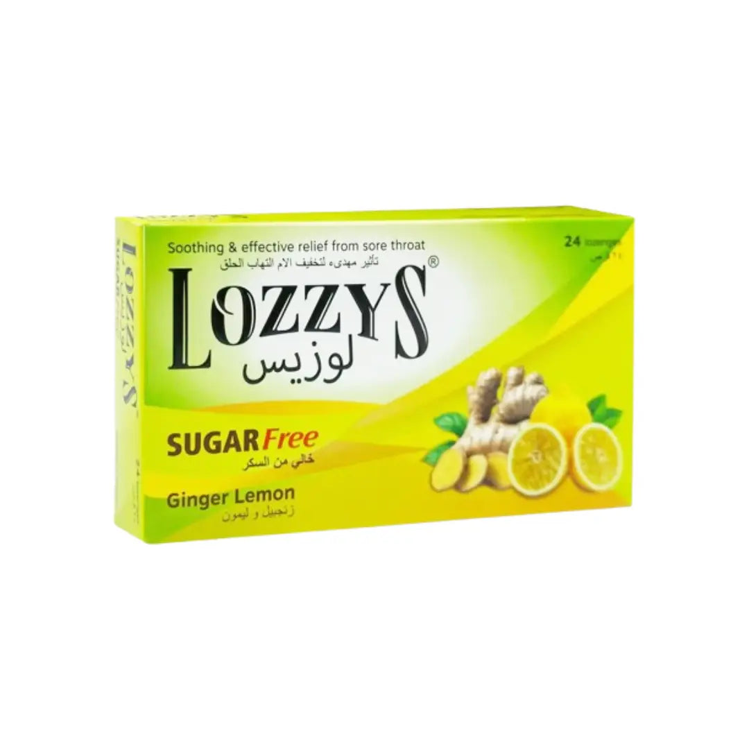 Lozzys Ginger Lemon Sugar Free Lozenges 24s | Soothing Throat Relief with Ginger & Lemon
