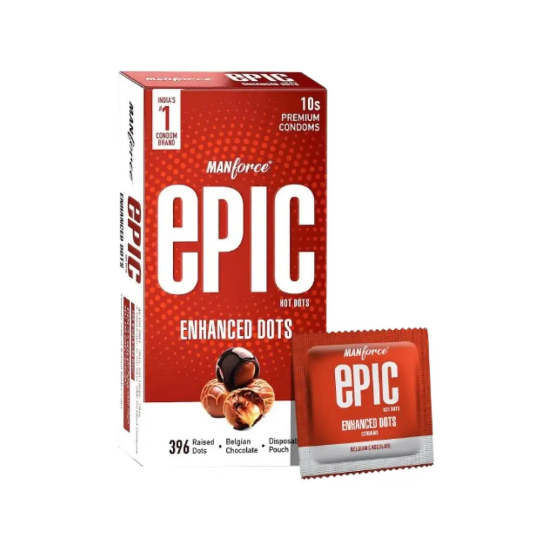 Manforce Epic Enhance Dots Condoms 10 Pack – Dotted Natural Latex Condoms for Enhanced Sensation & Reliable Protection