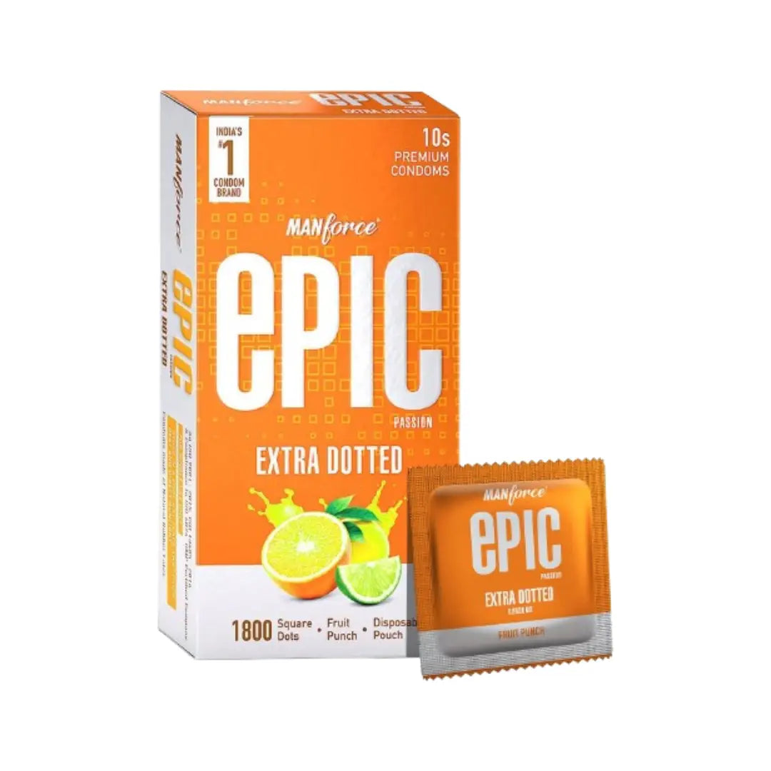 Manforce Epic Fruit Punch Condoms 10 Pack – Fruit Punch Flavoured Natural Latex Condoms for Comfortable Fit & Reliable Protection