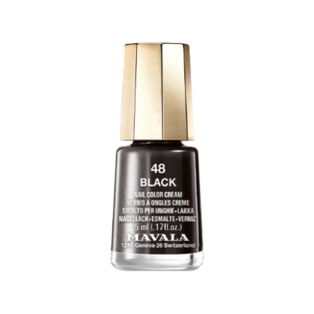 Mavala Nail Color Cream 48 Black 5ml | Intense Black Nail Polish with Long-Lasting Glossy Finish