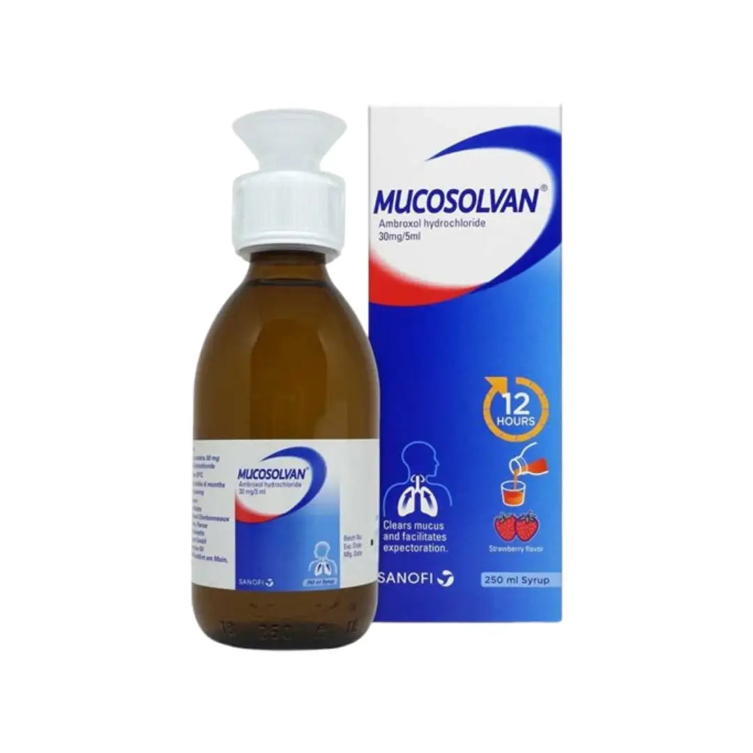 Mucosolvan Sugar Free Syrup 250ml bottle cough relief syrup for clear breathing