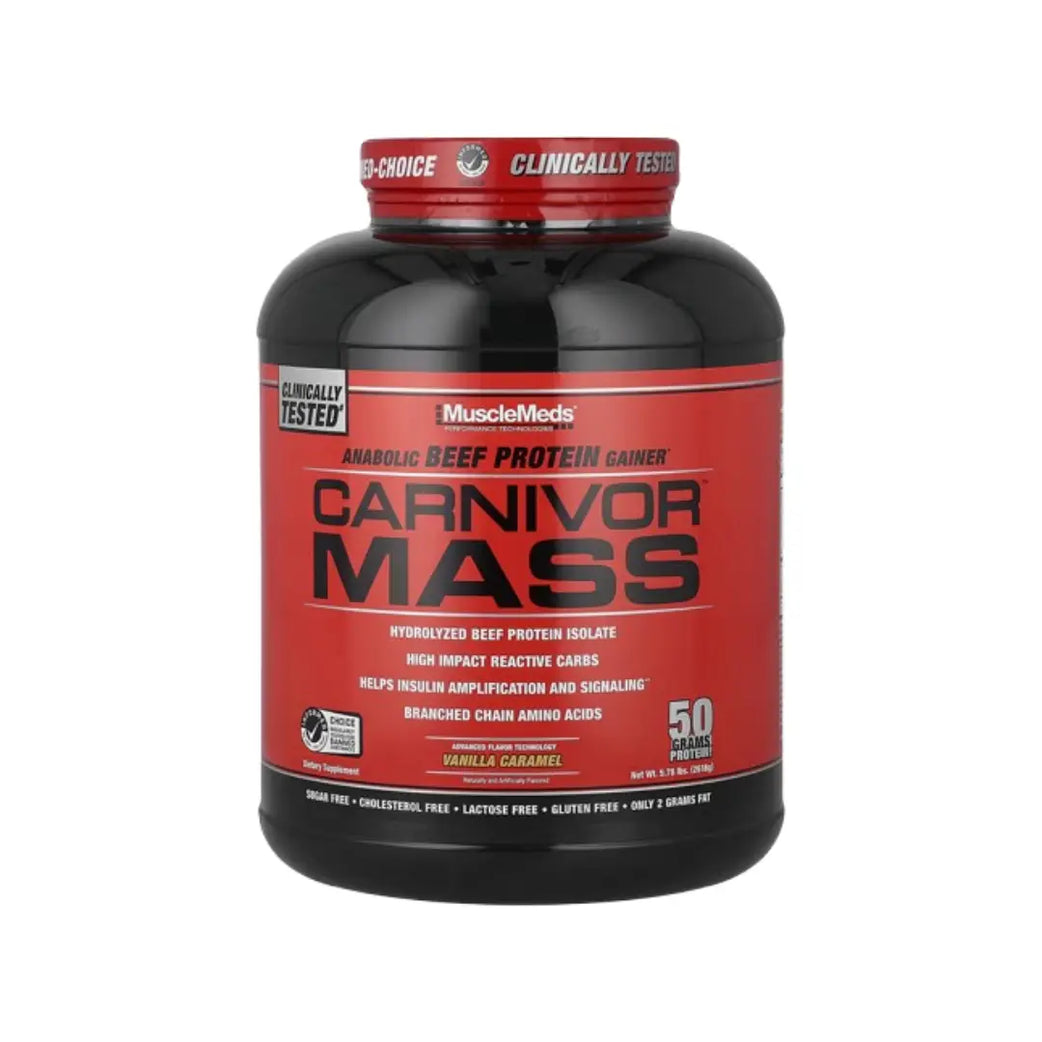 MuscleMeds Carnivor Mass Vanilla Caramel 5.78lb Beef Protein Mass Gainer Powder 14 Servings